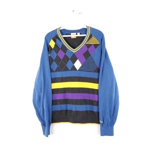Puma Cell Argyle Striped V-Neck Sweater Blue